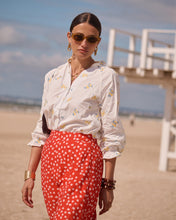 Load image into Gallery viewer, In April white blouse with yellow embroidery -T089