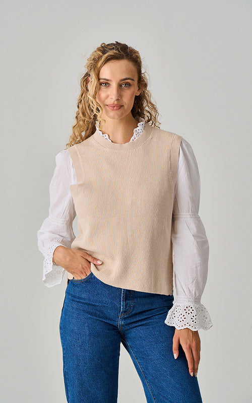 Luella - Amber Round Neck Cotton Tank, Almond
