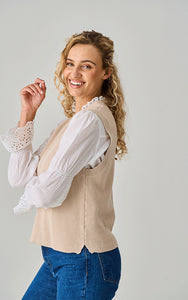 Luella - Amber Round Neck Cotton Tank, Almond