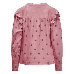 One collective - smocked yolk blouse - soft pink & wine tasting
