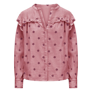 One collective - smocked yolk blouse - soft pink & wine tasting