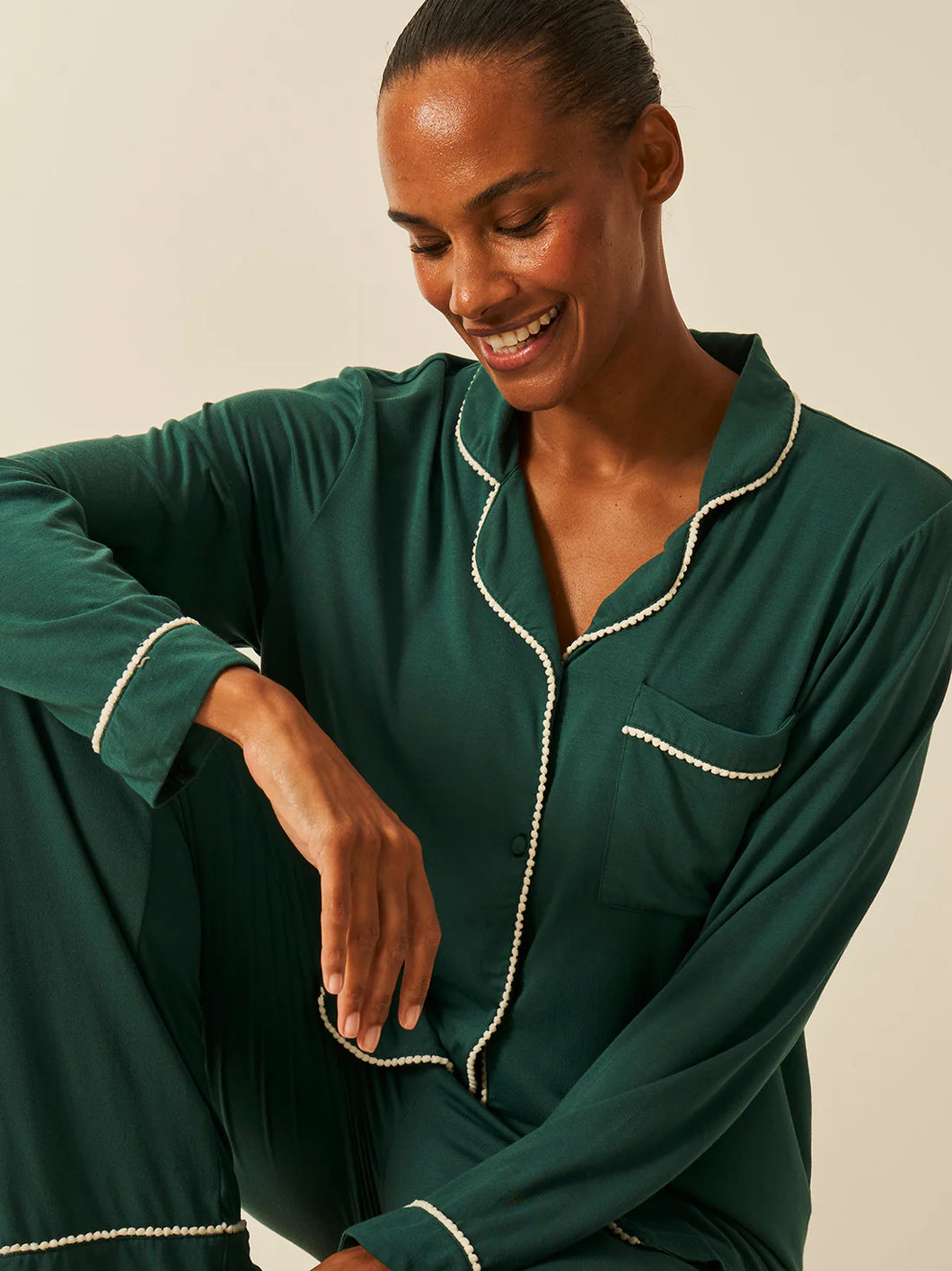 Stripe And Stare Pom Pom Trim Alpine Green