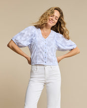 Load image into Gallery viewer, Red Button Balloon sleeve Stripe And Flower Blouse
