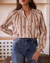 Load image into Gallery viewer, In april 1986 floral stripe blouse T113
