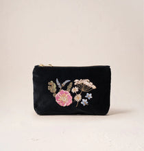 Load image into Gallery viewer, Elizabeth Scarlett Charcoal  Pressed Flower Velvet Mini Pouch

