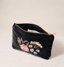 Load image into Gallery viewer, Elizabeth Scarlett Charcoal  Pressed Flower Velvet Mini Pouch
