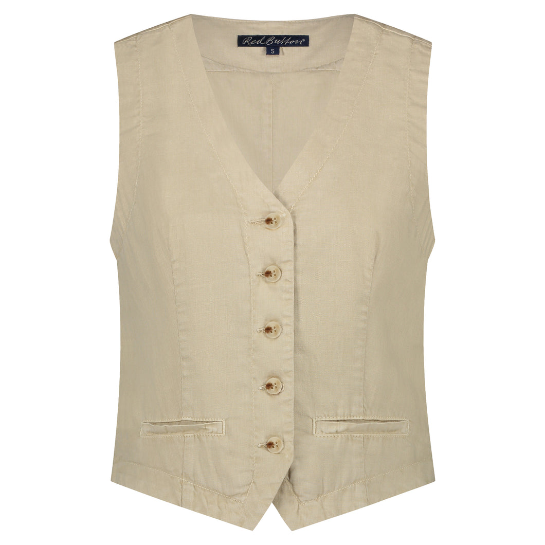 Red Button - Cotton Linen Waistcoat, Pebble
