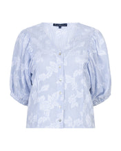 Load image into Gallery viewer, Red Button Balloon sleeve Stripe And Flower Blouse

