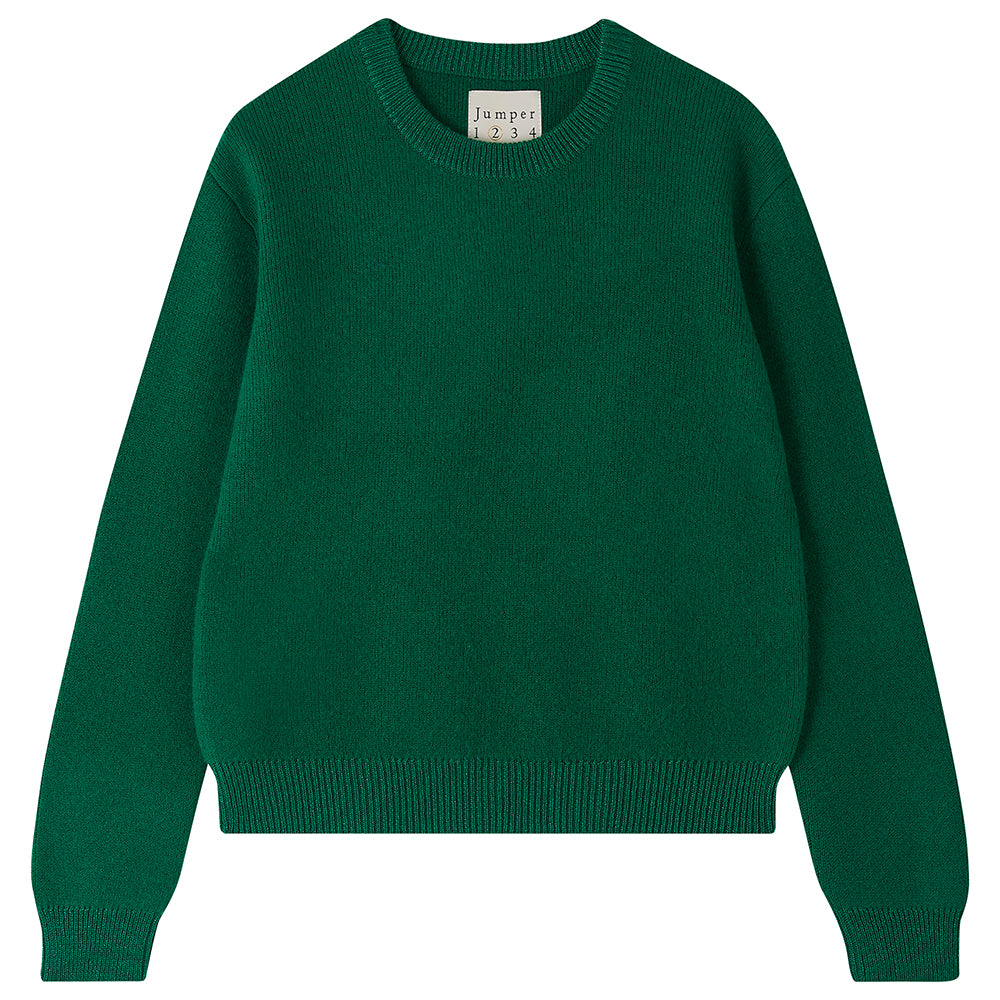 Jumper 1234 Cashmere Wool Contrast Lurex Rib Crew in Cilantro