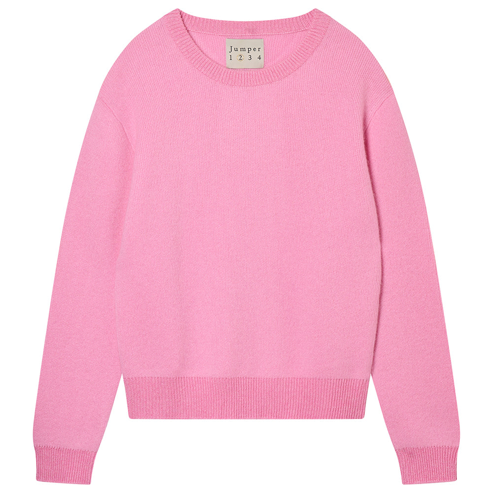 Jumper 1234 Cashmere Wool Contrast Lurex Rib Crew In Rosebud