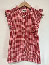 Load image into Gallery viewer, In April - Ruffle Gingham Sleeveless Shirt
