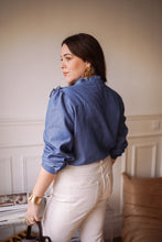 Load image into Gallery viewer, In April light denim ruffle blouse
