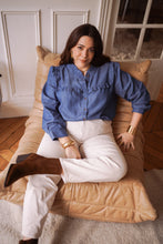 Load image into Gallery viewer, In April light denim ruffle blouse
