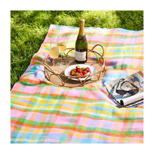 Load image into Gallery viewer, Tweedmill Picnic Blanket - Rainbow check/ Turquoise
