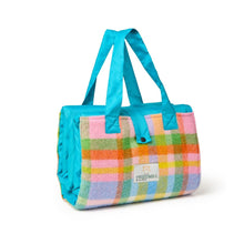 Load image into Gallery viewer, Tweedmill Picnic Blanket - Rainbow check/ Turquoise
