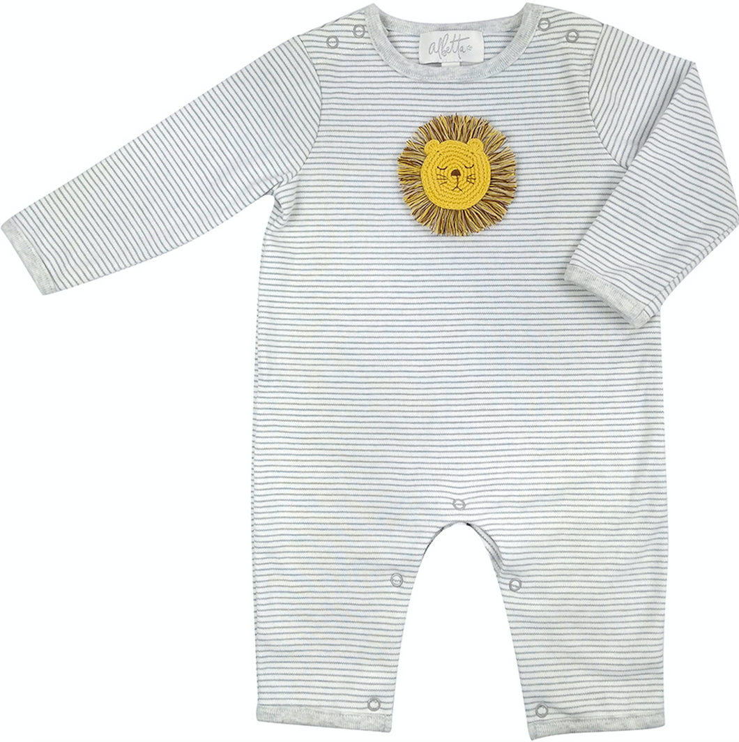 Albetta- Crochet Leo Lion Grey Stripe Babygro