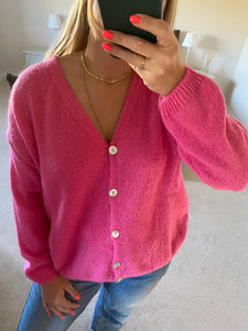 Bright pink mohair cardigan – Lika Knitwear